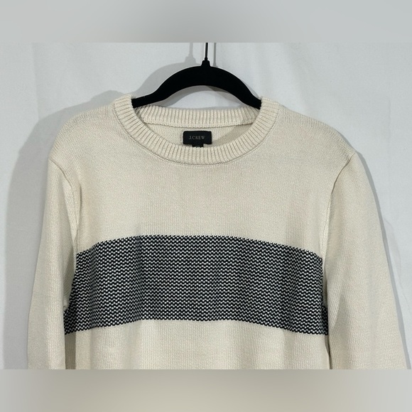 J.Crew Cotton Crewneck Sweater — Men’s XS, Ivory w/ Navy Stripe (NWOT) - Picture 6 of 8